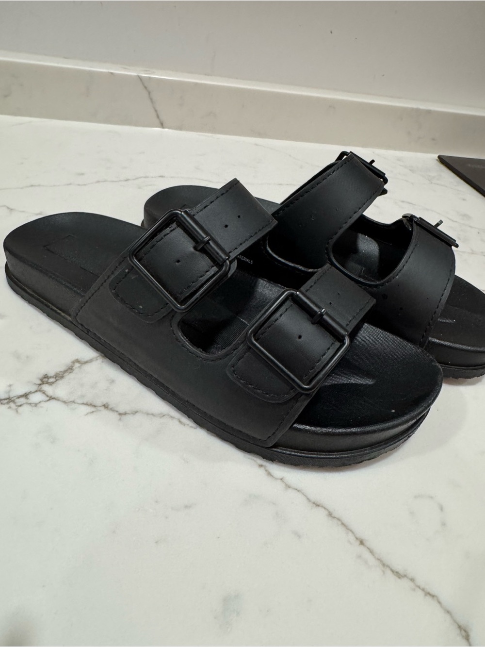 Earthing Women's Adjustable Double-Buckle Black Slide Sandals